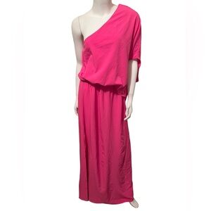 Hot Pink Fuchsia One Shoulder Beautifully Draped Maxi Dress - M - Long​